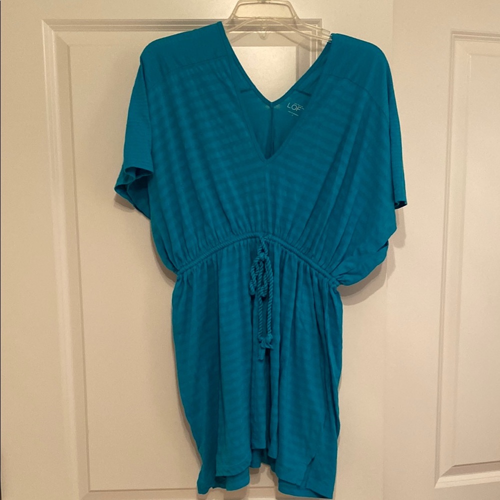 LOFT Blue Swim Coverup with Flowy Silhouette and Kimono Sleeves